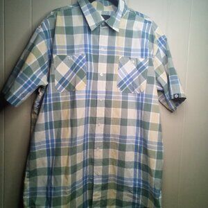 Akademiks Button Up Shirt 3XL Short Sleeve Plaid Green Blue